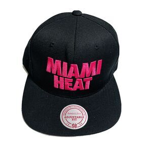 Mitchell & Ness Miami Heat Snapback Black Hat Cap Adjustable Men EUC